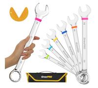 GRENPRO Metric Wrench Set, Large Wrench Set Metric and Standard, 7PC 23mm, 24mm, 26mm, 27mm, 30mm, 32mm Long Open End Wrench Tool Roll Up Pouch with Gauge, Combination Wrenches Sets with Color Ring