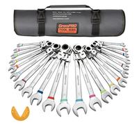 GRENPRO Ratchet Wrenches Set, 23PC Flex Head Ratcheting Wrench Set Metric and Standard & SAE, 6-18mm & 1/4" to 3/4" with Color Ring, CRV Open End Tool Organizer Pouch, Combination Ratchet Wrench Sets