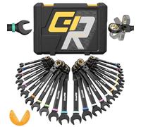 GRENPRO Ratchet Wrenches Set, 23PCS Flex Head Ratcheting Wrench Set Metric and Standard & SAE with Color Ring, 6-18mm & 1/4"-3/4", Mechanics Tool Box Organizer, Large Open End Combination Wrench Sets