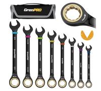 GRENPRO Ratchet Wrenches Set, Ratcheting Wrench Set, 9PC Sae 5/16 to 3/4 72Th Long Box Open End Ratchet Wrench Organizer With Color Ring With Roll Up Pouch With Gauge, Big Combination Wrench Tool Sets