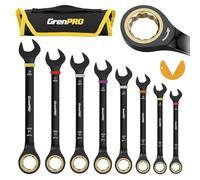 GRENPRO Ratcheting Wrench Set Metric And Standard, 9PC 8-19 mm 72Th Long Big Box Open End Ratchet Wrenches Organizer With Color Ring With Roll Up Pouch With 1 Gauge, Large Combination Wrench Tool Sets