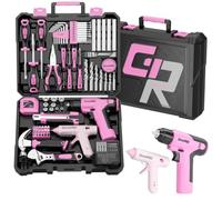 GRENPRO Tool Set Drill Set, Tool Kit For Home House Car Men Womens, Portable Plastic Tool Box, Organizers And Storage, 188PCS Basic Pink Mechanics Tools Set Kits With Small Power/Hand Cordless Drills