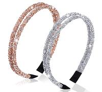 Greoer 2 Pieces Crystal Rhinestone Headbands, Non-slip Double Crystal Side Glitter Rhinestone Headbands for Women Girl, Shiny Imitation Diamond Crystal Hoop Headband for Wedding Birthday Daily Decor