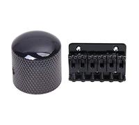 GREOHNMPAW 2 Pcs Black Electric Guitar Parts: 1 Pcs Electric Guitar Volume Tone Control Knob & 1 Pcs 6 Saddle Hardtail Bridge Top Load 65Mm Electric Guitar Bridge