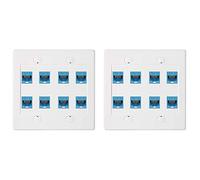 GREOHNMPAW 2X Ethernet Wall Plate 8 Port - Double Gang Cat6 RJ45 Jack Network Cable Faceplate Female to Female - Blue