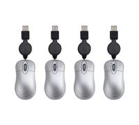 GREOHNMPAW 4X Mini USB Wired Mouse Retractable Cable Tiny Small Mouse 1600 DPI Optical Compact Travel Mice (Silver)