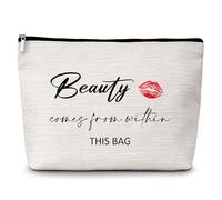 GREOXG Beauty Comes from Within This Bag Makeup Bag, Small Travel Cosmetic Bag with Zipper, Cute Makeup Pouch Gift Ideas for Women Teen Girls Friends Mom Sisters Birthday Christmas Wedding-E50, white