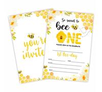 GREOXG Sweet To Bee One! First Birthday Party Invitation, 1St Honey Bee Invite Cards（20 Count With Envelopes, Fill In Style Invite Cards For Boys, Girls, Kids, Birthday Party Supplies-A30