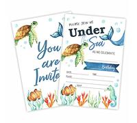 GREOXG Under The Sea Birthday Party Invitation, Ocean Animals Invite Cards（20 Count With Envelopes, Fill In Style Invite Cards For Boys, Girls, Kids, Birthday Party Supplies-A12