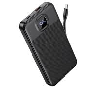 GREPRO Power Bank with Built in C Cable, 10000mAh 22.5W Fast Charging | Portable Charger with 2 USB-C + USB-A Output Ports, Travel Essential, for iPhone 17 16 15 Pro Max phones and Tablets
