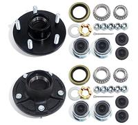 GREPSPUD 2 Sets 5 on 5'' Trailer Hub Kit for 3500 lbs 1-1/16'' to 1-3/8'' Tapered Axle #84 Spindle, Replacement 5x5'' Hub Trailer Wheel 5 Lug Bolt Idler Hub Kit with Extra Caps & Rubber Plugs
