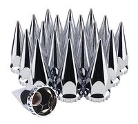 GREPSPUD 33mm x 4 3/4" Thread On Spike Lug Nut Covers Screw On, ABS Chrome Plastic Pointed Screw-on Lug Nuts Cover for Semi Trucks, Chromed Spiked Lug Nut Caps Pack of 20