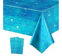 GRESATEK 2PCS Ocean Wave Party Tablecloth,Blue Table Cover Disposable Plastic Table Cloth Under the Sea Decorations for Birthday Baby Shower Wedding Party Decorations 137 x 274cm