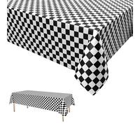 GRESATEK Black White Checkered Table Cloth,Racing Party Table Cover Disposable Plastic Table Cloth Decorations for Racing Picnic Banquet Birthday Tea Party Decorations 137 x 274cm