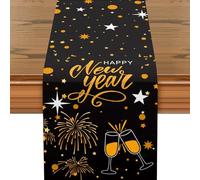 GRESATEK Happy New Year Table Runner, 2025 Cheers New Year Runner Decorations, Black and Gold Glitter Confetti Dot Tablecloth for Table Kitchen Home Party Decor Christmas New Year Party Decorations