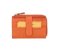 GRESEL Men and Women Genuine Soft Leather Card Holder for Men and Women Unisex Slim Zip Pocket for Coins and Banknotes with Box, Orange, Sottile, Minimalist