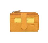 GRESEL Men and Women Genuine Soft Leather Card Holder for Men and Women Unisex Slim Zip Pocket for Coins and Banknotes with Box, Mustard, Sottile, Minimalist