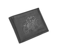GRESEL Men's Genuine Leather Oily Pull-Up Tractor Print Wallet with Coin Purse and Box, Black, Classico, Modern