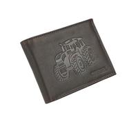 GRESEL Men's Genuine Leather Oily Pull-Up Tractor Print Wallet with Coin Purse and Box, dark brown (di moro), Classico, Modern