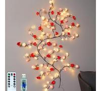 Gresoinc 120cm 48LED Roses Blossom Tree Twig Lights for Wall, USB Powered 8 Modes Warm White Fairy Light with Remote Timer Dimmable Flexible Willow Vine Floral Bedroom Home Spring Décor