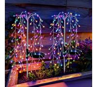 Gresoinc 120LED 2 Pack Solar Lights Outdoor Garden Ground Willow Tree, Colorful Firework Light 8 Modes Copper Wire Fairy Starburst Waterproof Decor for Walkway, Yard, Pathway, Lawn, Patio, Backyard