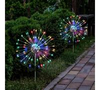 Gresoinc Solar Lights Outdoor Garden, 120LED 2Pack Colourful Firework Fairy Lights 8 Modes Waterproof Starburst Pathway Decorative for Balcony, Patio, Yard, Pathway, Flowerbed, Planter