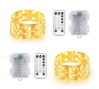 Gresonic 12 Modes Fairy Lights Battery Operated, 2 Pack 100 LED 10M Warm White Copper Wire String Lights Indoor Outdoor with Remote Timer IP44 Waterproof for Bedroom Wedding Party Decoration