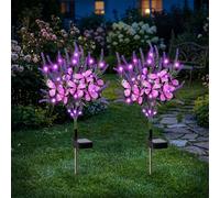 Gresonic 2 Pack Solar Garden Lights, Waterproof LED Purple Lavender Butterfly Solar Lights, Artificial Flower Decorative Pathway Lights for Yard, Patio, Lawn,Outdoor Garden Ornament & Gifts