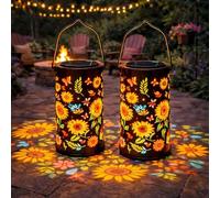 Gresonic 2pack Colourful Sunflower Solar Garden Lantern, Waterproof Hanging Metal Lantern with Colour Projection, Outdoor Decor Light for Patio Yard Porch Garden Decor & Gifts