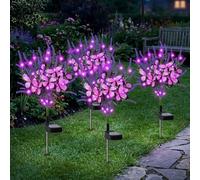 Gresonic 4 Pack Solar Garden Lights, Waterproof LED Purple Lavender Butterfly Solar Lights, Artificial Flower Decorative Pathway Lights for Yard, Patio, Lawn,Outdoor Garden Ornament & Gifts