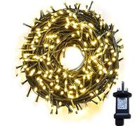 Gresonic 500 LED 10m/32.8ft Christmas Tree Fairy Lights Warm White Indoor, 8 Modes Timer Green Cable Wire String Twinkle Light, Waterproof Plug in Mains Powered for Garden Fence Decorations
