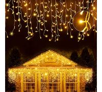 Gresonic Icicle Lights 220LED 7.5m/24.6ft Warm White Outdoor Hanging Party Fairy String Lights, 8 Modes Plug in Timer for Bedroom Patio Wedding IP44 Waterproof Christmas Decoration
