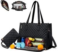 Gresonic Lunch 2 in 1 Tote Bag for Women, 15.6 Inch Laptop Bag with Insulated Lunch Compartment, Quilted Large Capacity Computer Handbag with Purse (Black)