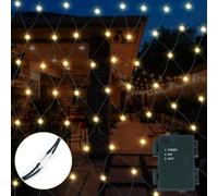 Gresonic Net Lights, 96LED 1.5x1.5m Garden Fairy String Lights Warm White Battery Operated Timer Waterproof Low Voltage Outdoor & Indoor for Fence, Balcony, Gazebo Decor (96LED, Warm White Battery)