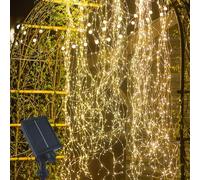 Gresonic Solar Waterfall Fairy Lights, 8 Modes Outdoor Waterproof Copper Wire Branch Decorative Vines String Light Starry Micro for Watering Can Garden Yard Tree (Warm White 8 Modes, 200LED)