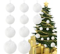 Gresorth 10pcs Velvet Handmade Ornament Plastic Shatterproof Fabric Wrapped Ball Flocked Xmas Hanging Christmas Tree Home Fireplace White
