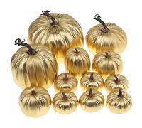 Gresorth 12pcs Large Artificial Leather Pumpkins Assorted Handmade Fake Gold Decoration Fall Harvest for Home Kitchen Farmhouse Halloween Thanksgiving Wedding
