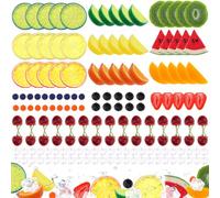 Gresorth 160pcs Artificial Kiwi Slice Yellow Peach Lemon Decoration Fake Watermelon Strawberry Block Realistic Raspberry Blueberry Cherry Ice Cube Display