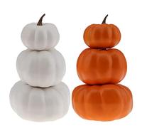 Gresorth 2 Pack Artificial White & Orange Stacked Pumpkins Paintable Set Fake Halloween Decoration Autumn Fall for Home Party Table Kitchen Wedding Farmhouse