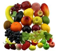 Gresorth 30 Fruits Decorative Realistic Artificial Fruit Decoration Fake Lemon Banana Apple Grape Peach Pear Mango Strawberry Orange …