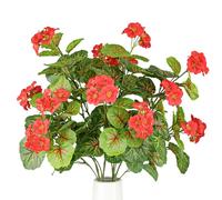 Gresorth 4 Bundles Artificial Begonia Flower Branches Decoration Fake Red Geranium Stem Simulation Green Bouquet Model Wedding Birthday Kitchen - 78cm