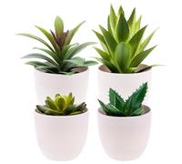 Gresorth 4 Pack Artificial Succulents Plant Decoration in Pots Faux Spiky Aloe Cacti Potted Fake Cactus Agave Ornament Bedroom Living Room