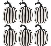 Gresorth 6pcs Fake Zebra Pumpkins Set Decoration Artificial White Pumpkin for Home Kitchen Party Halloween Christmas Farmhouse Outside Autumn Centerpiece