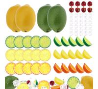 Gresorth 72pcs Lifelike Cherry Decoration Artificial Lemon Slice Realistic Ice Cube Simulation Fruit Block Ornament Fake Vivid Model for Shop Centerpieces