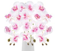 Gresorth 76cm Artificial Orchid Decoration Faux Phalaenopsis Plant Realistic White Flowers Pink Core Ornament Fake Branch Display for Bathroom Vase - 3 Pcs
