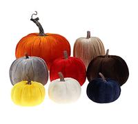Gresorth 8pcs Assorted Size Fake Handmade Mix Color Velvet Pumpkins Artificial Fall Harvest Halloween Decoration for Home Kitchen Farmhouse Thanksgiving Wedding Festival