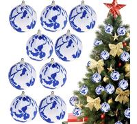 Gresorth 9 Pcs 8cm Blue and White Baubles Christmas Decorations Blue White Baubles Decoration Chinoiserie Ball Ornaments Hanging Bauble Sphere for Christmas Tree Home Thanksgiving