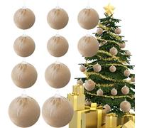Gresorth Decoration DIY Christmas Tree Velvet Hanging Fabric Wrapped Ball Bulk Handmade Sphere Ornament House Cabinet Table Kitchen Khaki 10pcs