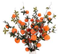 Gresorth Indoor Decoration Lifelike Artificial Orange Fake Plastic Fruit Branch Realistic Foam Stem Ornament Festival Restaurant 3pcs