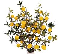 Gresorth Yellow Lemon Lifelike Decoration Artificial Fake Plastic Branch Realistic Fruit Bouquet Display House Cabinet Table Model 3pcs